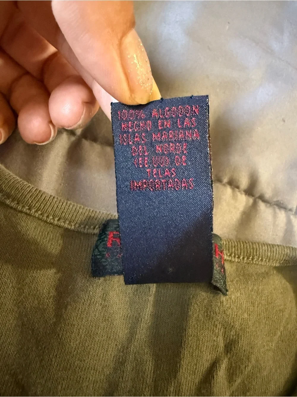 Ralph Lauren Olive Cropped Tee with Red Embroidery